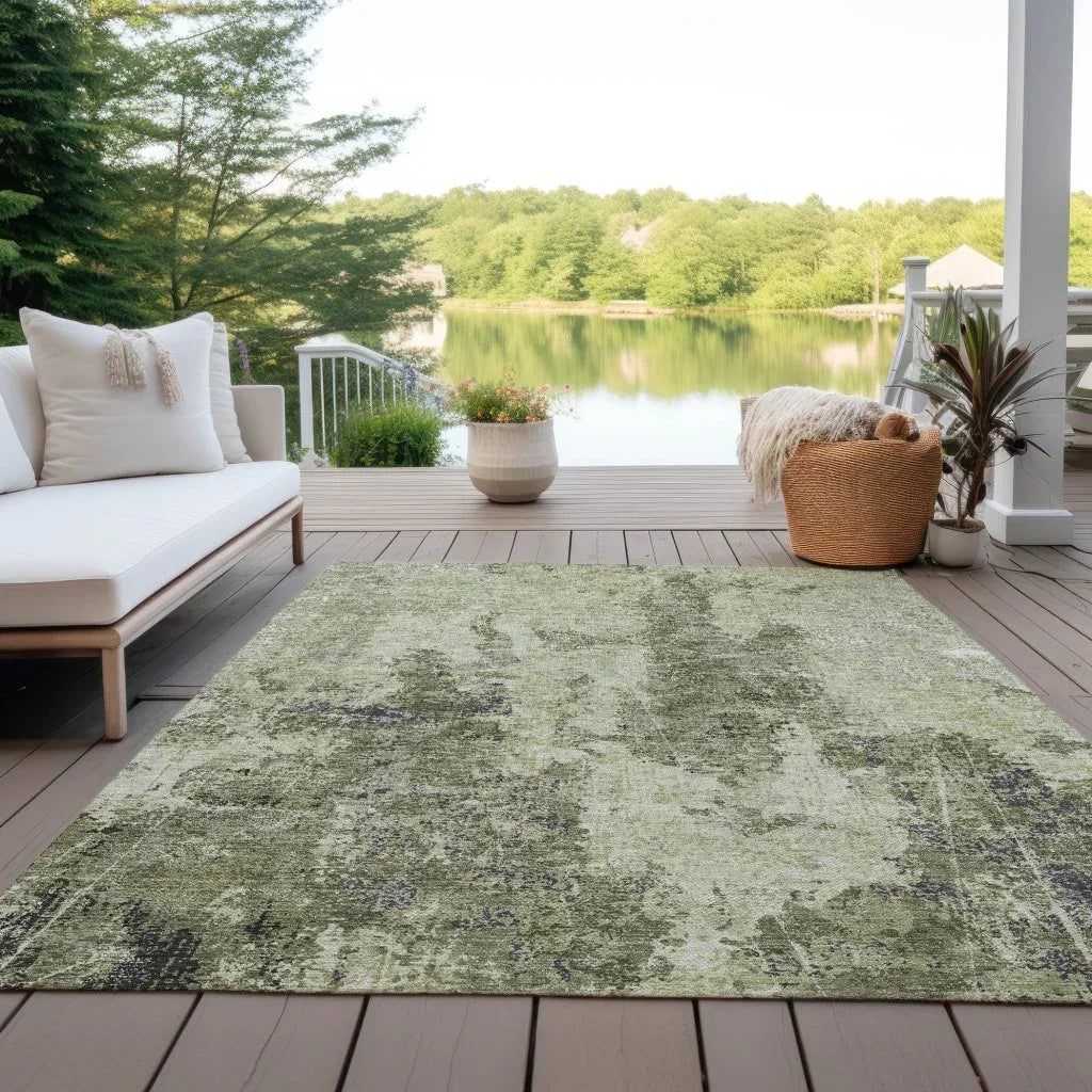 Ebonelle Green Washable Indoor - Outdoor Rug - LOOMLAN - LOOMLAN Rugs - Outdoor Rugs