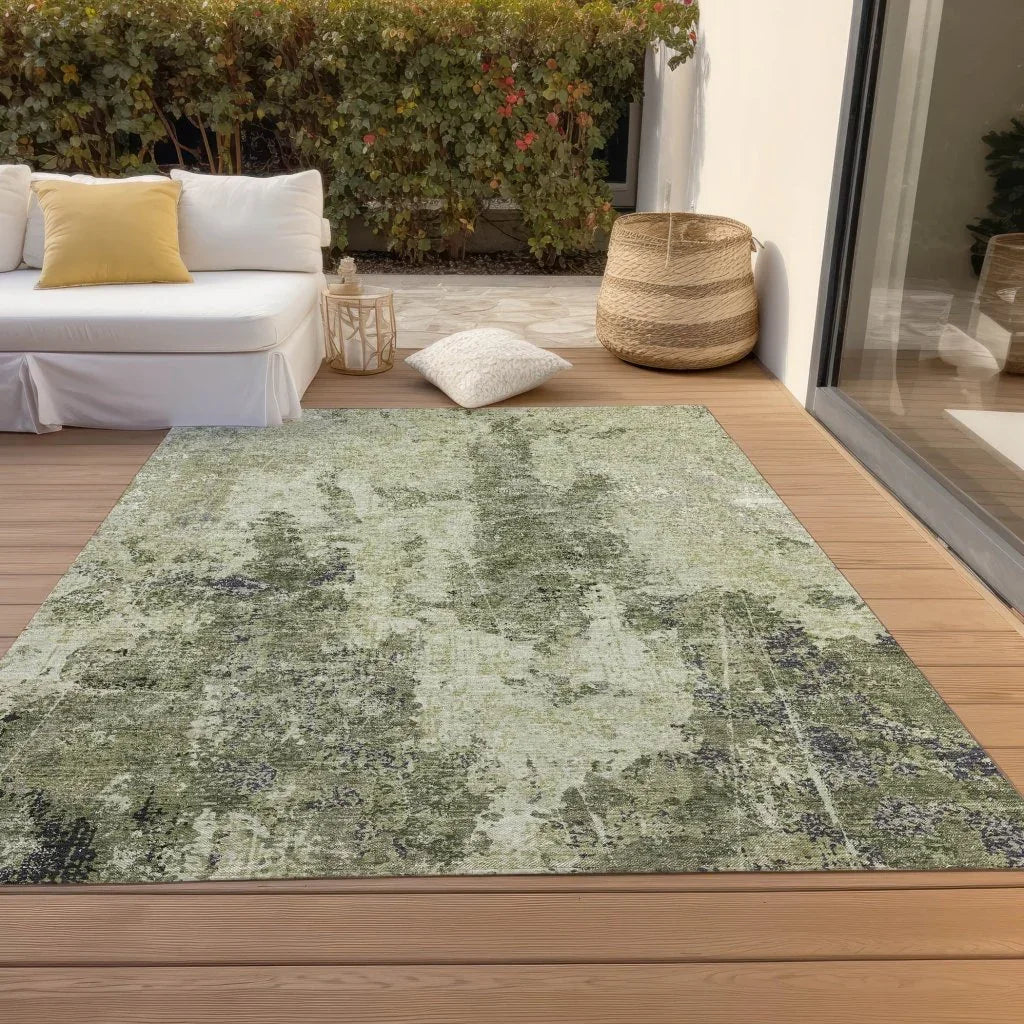Ebonelle Green Washable Indoor - Outdoor Rug - LOOMLAN - LOOMLAN Rugs - Outdoor Rugs