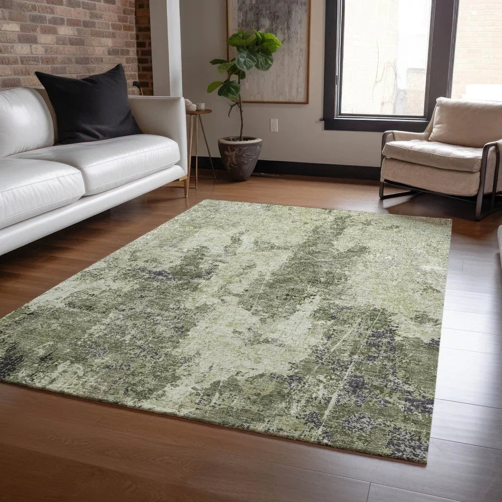 Ebonelle Green Washable Indoor - Outdoor Rug - LOOMLAN - LOOMLAN Rugs - Outdoor Rugs
