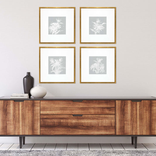 Echinacea Wood Blue Framed Wall Art 4PC