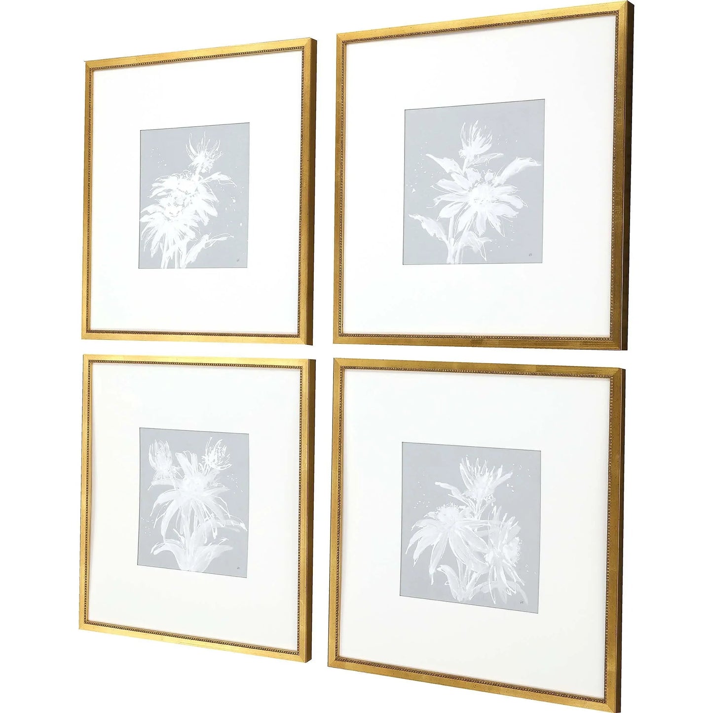 Echinacea Wood Blue Framed Wall Art 4PC