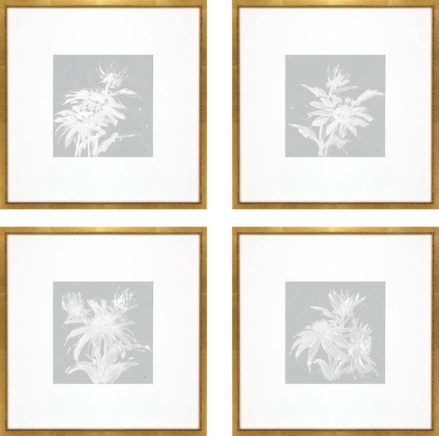 Echinacea Wood Blue Framed Wall Art 4PC