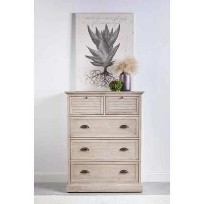 Eden 5 - Drawer High Chest Natural Gray Acacia - LOOMLAN - Essentials For Living - Chests