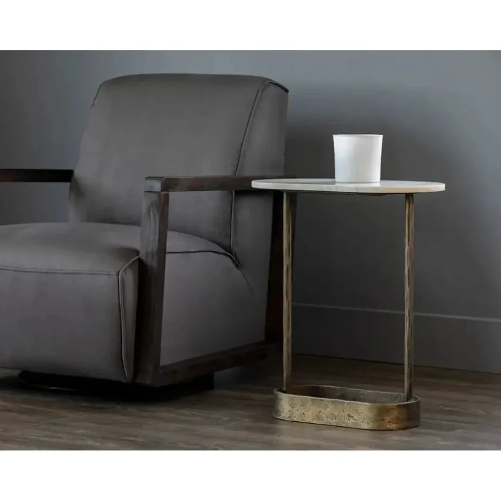 Eden White Marble Topped Oval End Table - LOOMLAN - SUNPAN - Side Tables