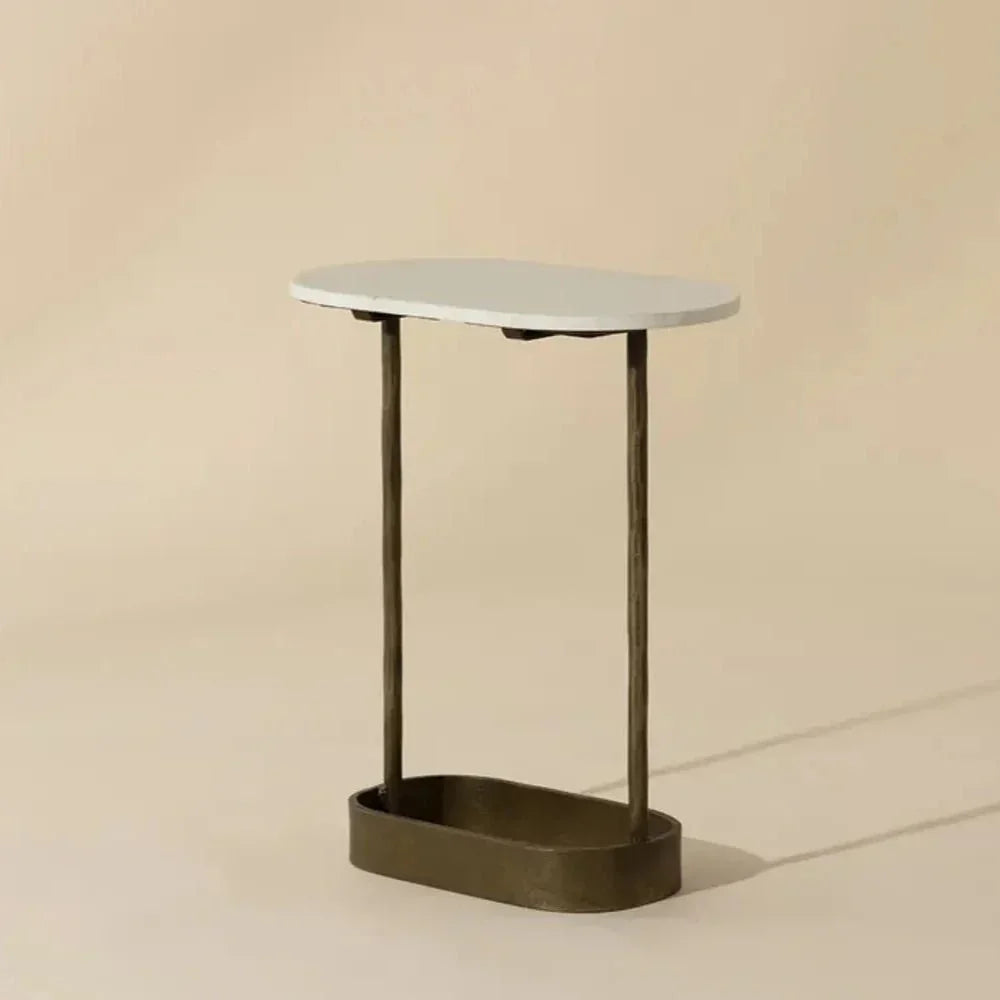 Eden White Marble Topped Oval End Table - LOOMLAN - SUNPAN - Side Tables