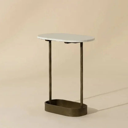 Eden White Marble Topped Oval End Table - LOOMLAN - SUNPAN - Side Tables