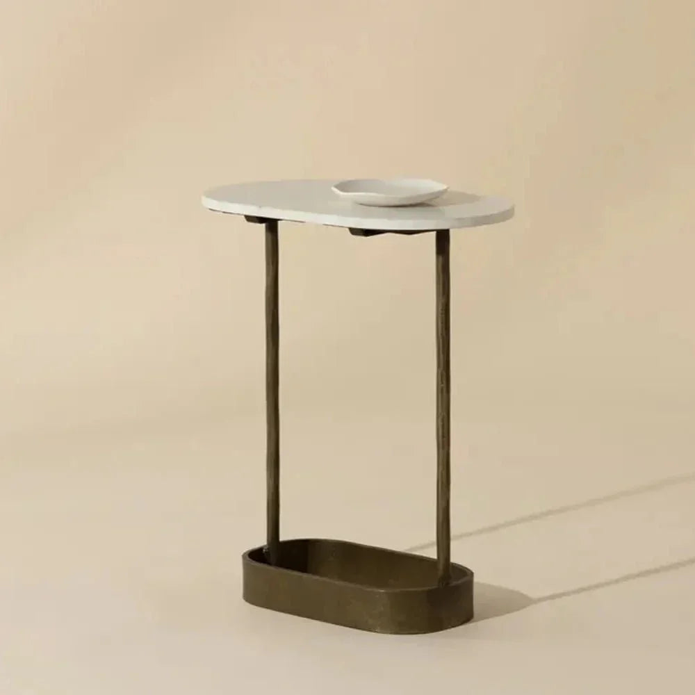 Eden White Marble Topped Oval End Table - LOOMLAN - SUNPAN - Side Tables