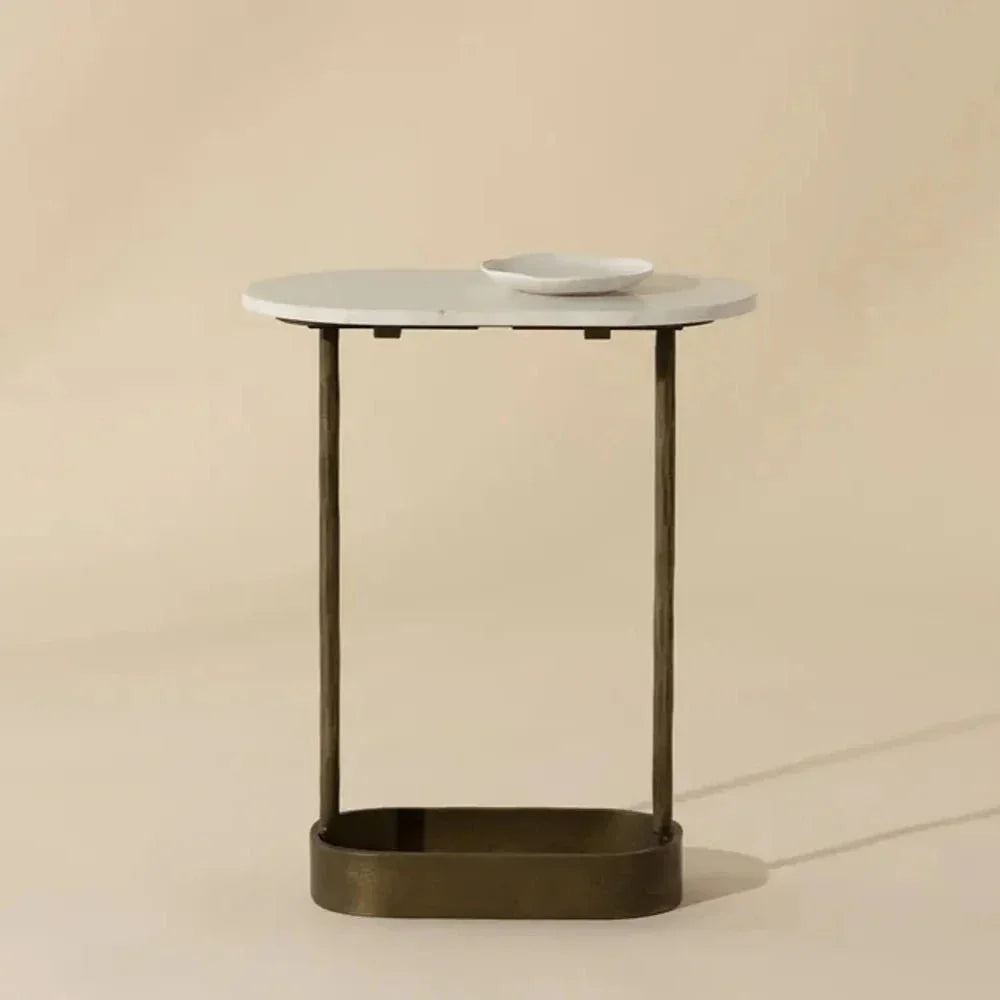 Eden White Marble Topped Oval End Table - LOOMLAN - SUNPAN - Side Tables