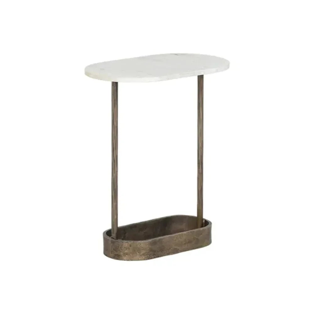 Eden White Marble Topped Oval End Table - LOOMLAN - SUNPAN - Side Tables