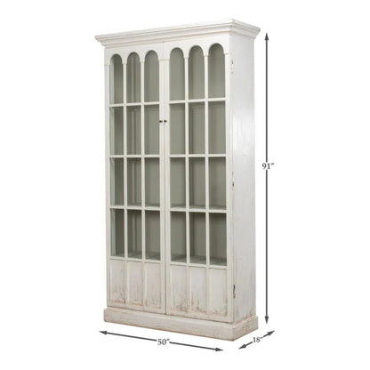 Edgar Allan Glass Doors Curio Bookcase White - LOOMLAN - Sarreid - Buffets & Curios