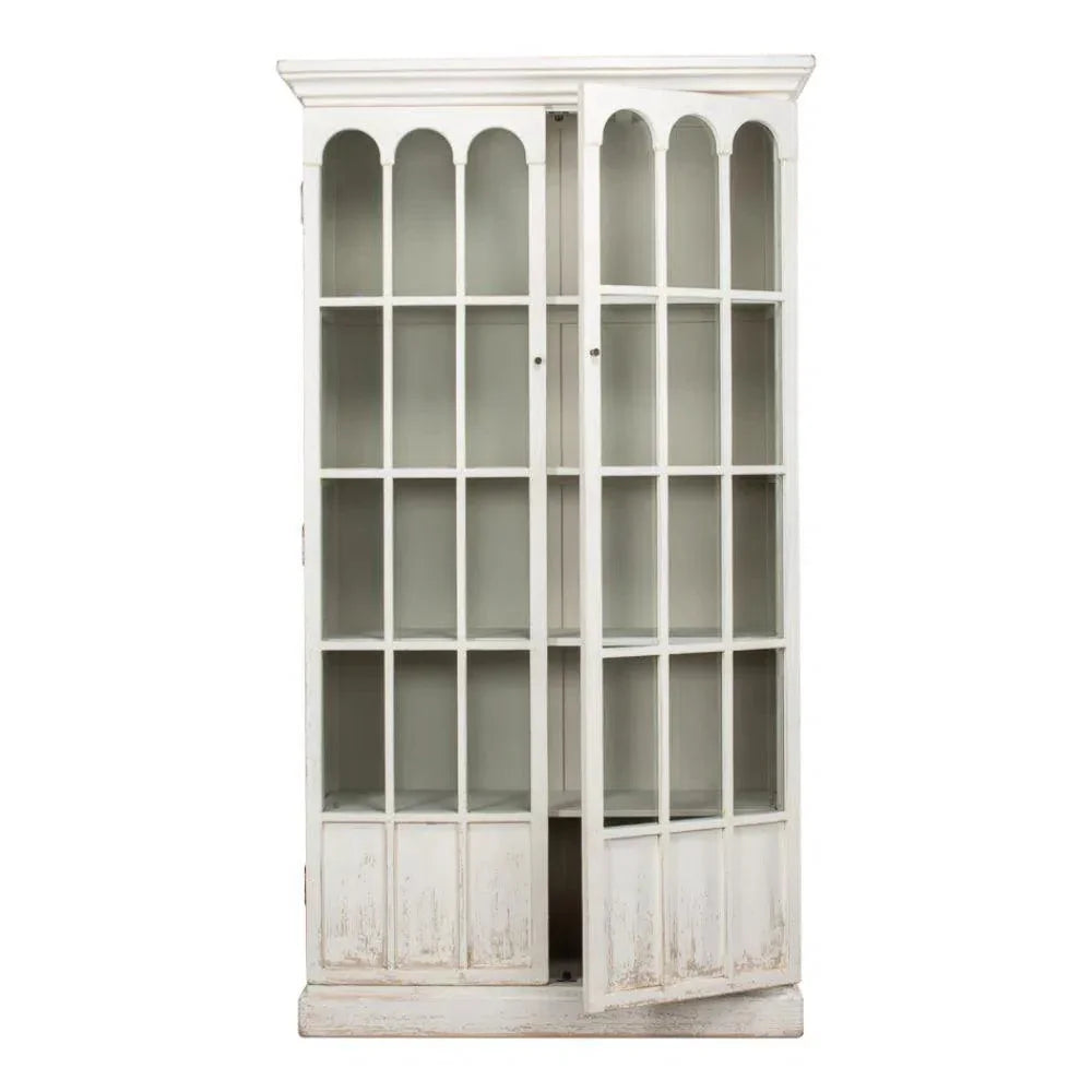 Edgar Allan Glass Doors Curio Bookcase White - LOOMLAN - Sarreid - Buffets & Curios