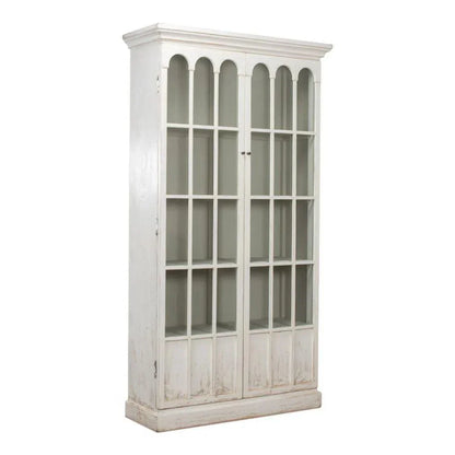 Edgar Allan Glass Doors Curio Bookcase White - LOOMLAN - Sarreid - Buffets & Curios