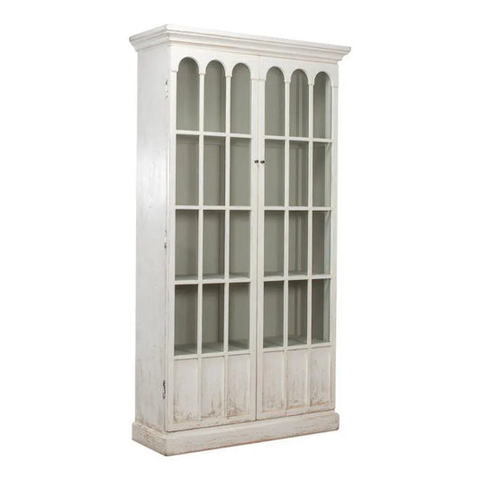 Edgar Allan Glass Doors Curio Bookcase White - LOOMLAN - Sarreid - Buffets & Curios
