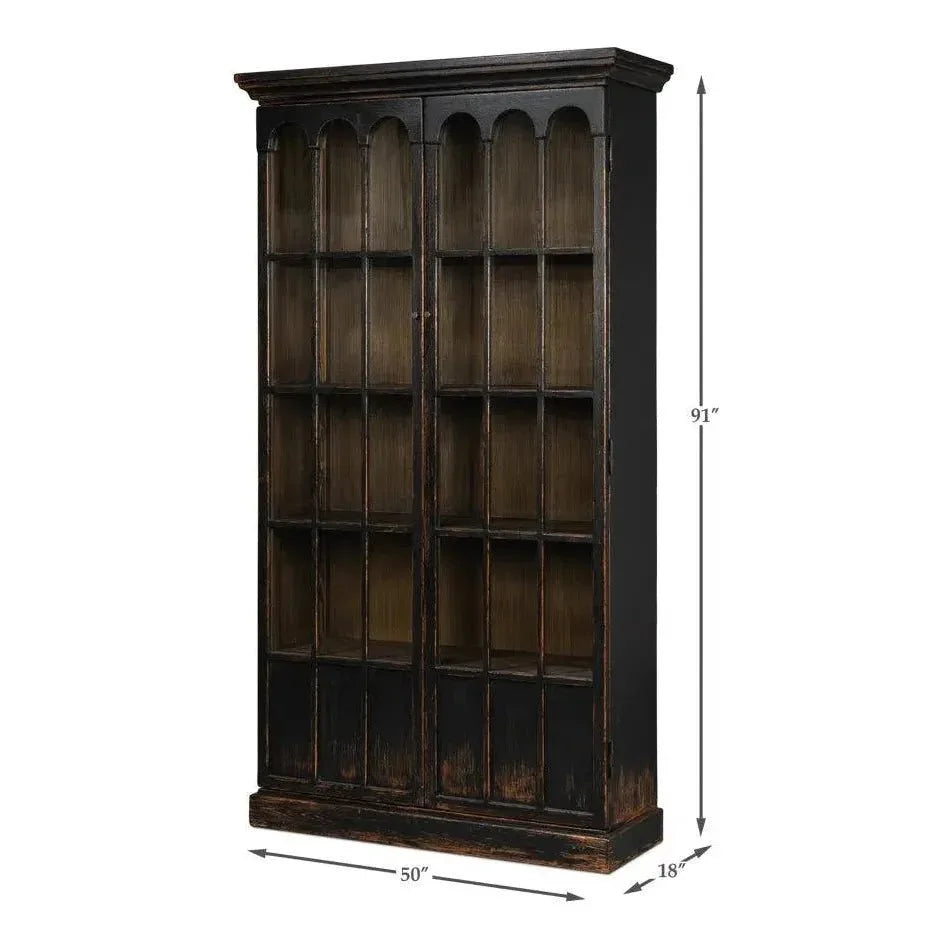 Edgar Allan Glass Doors Curio Bookcase Black - LOOMLAN - Sarreid - Buffets & Curios