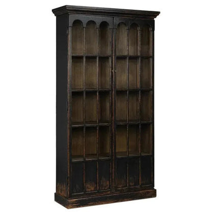 Edgar Allan Glass Doors Curio Bookcase Black - LOOMLAN - Sarreid - Buffets & Curios