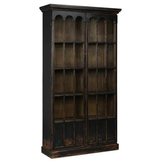 Edgar Allan Glass Doors Curio Bookcase Black - LOOMLAN - Sarreid - Buffets & Curios