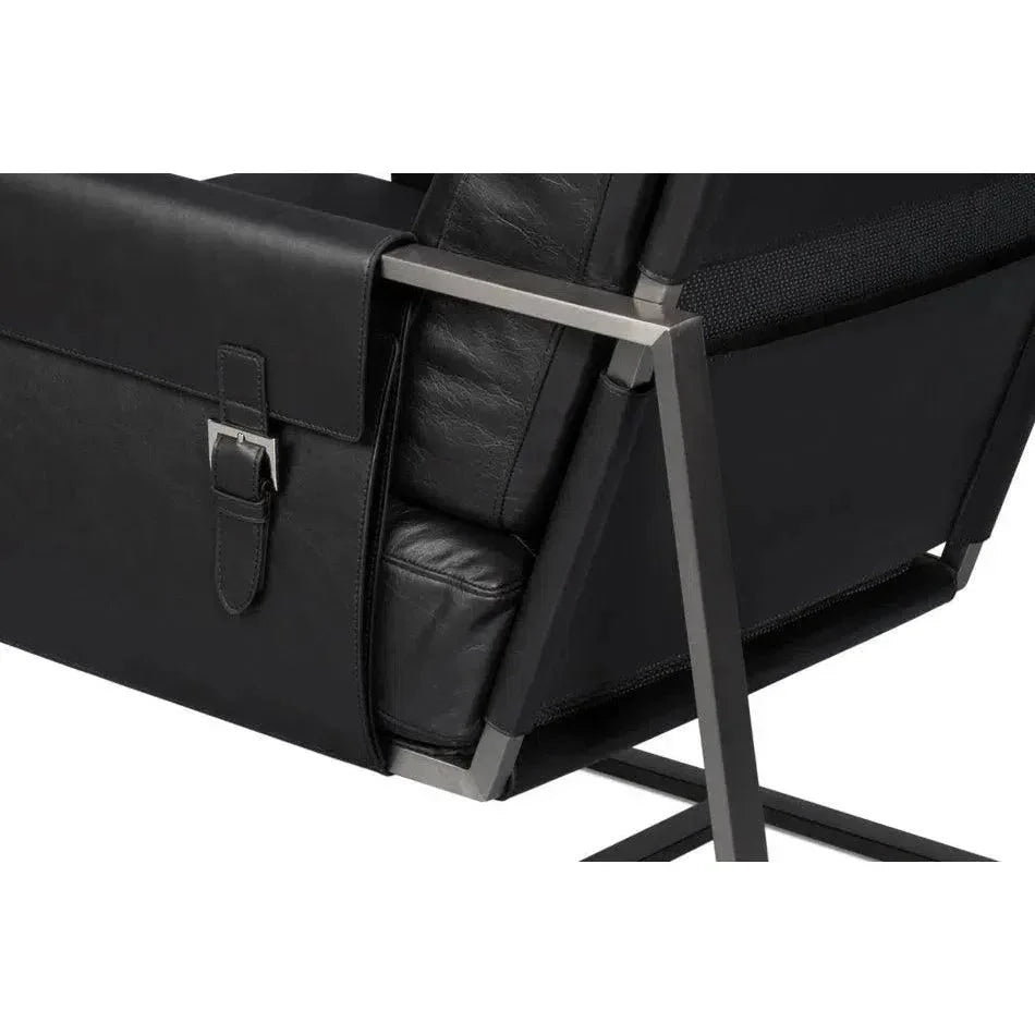 Edmonds Distilled Leather & Iron Black Arm Chair - LOOMLAN - Sarreid - Accent Chairs