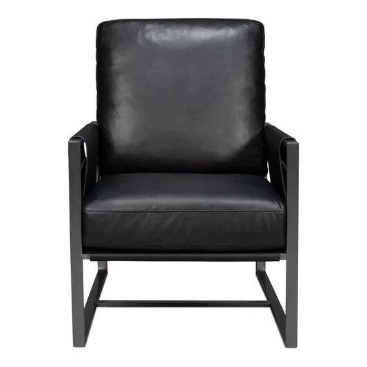 Edmonds Distilled Leather & Iron Black Arm Chair - LOOMLAN - Sarreid - Accent Chairs