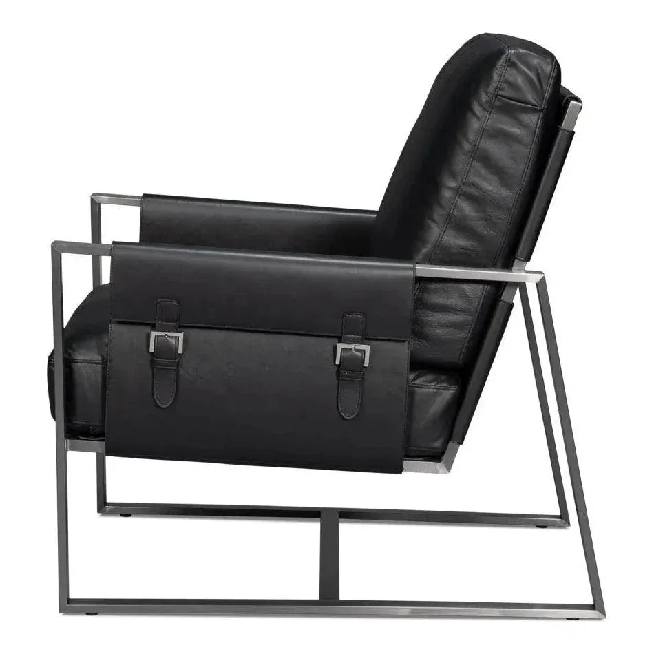 Edmonds Distilled Leather & Iron Black Arm Chair - LOOMLAN - Sarreid - Accent Chairs