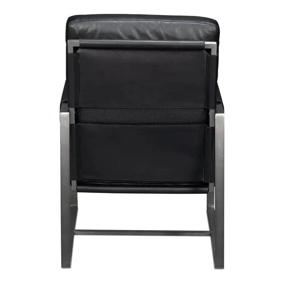 Edmonds Distilled Leather & Iron Black Arm Chair - LOOMLAN - Sarreid - Accent Chairs