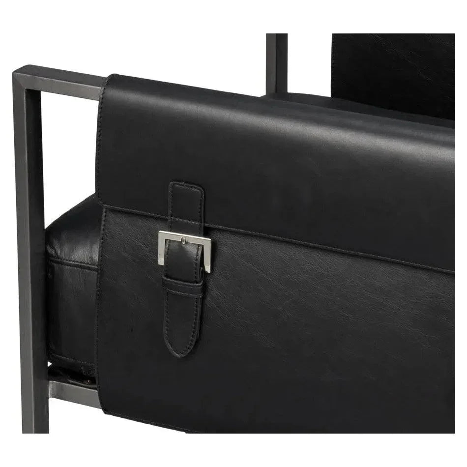 Edmonds Distilled Leather & Iron Black Arm Chair - LOOMLAN - Sarreid - Accent Chairs