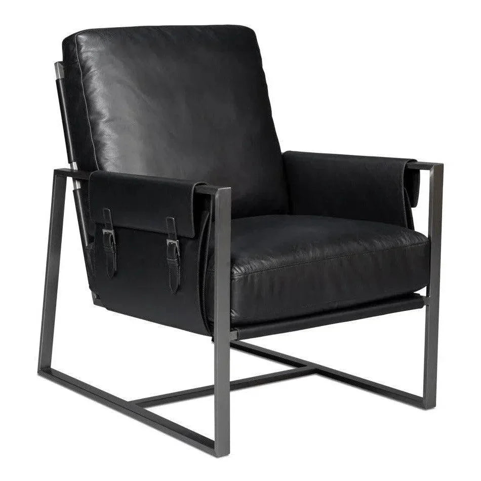 Edmonds Distilled Leather & Iron Black Arm Chair - LOOMLAN - Sarreid - Accent Chairs