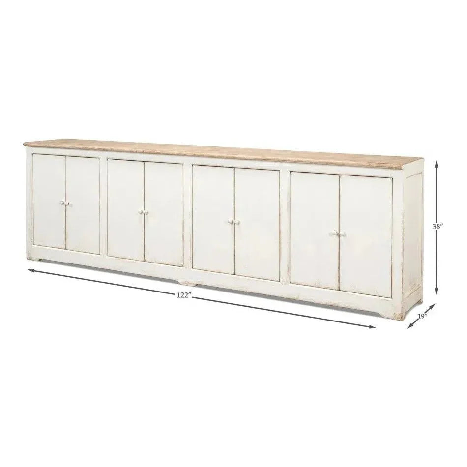 Eight Is Enough Extra Wide Sideboard Whitewash - LOOMLAN - Sarreid - Sideboards