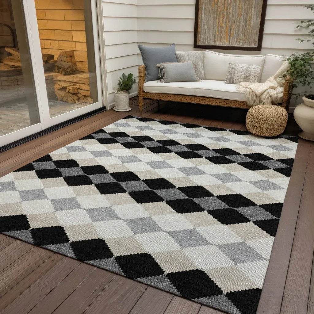Eira Black Washable Indoor-Outdoor Rug-Outdoor Rugs-LOOMLAN Rugs-LOOMLAN