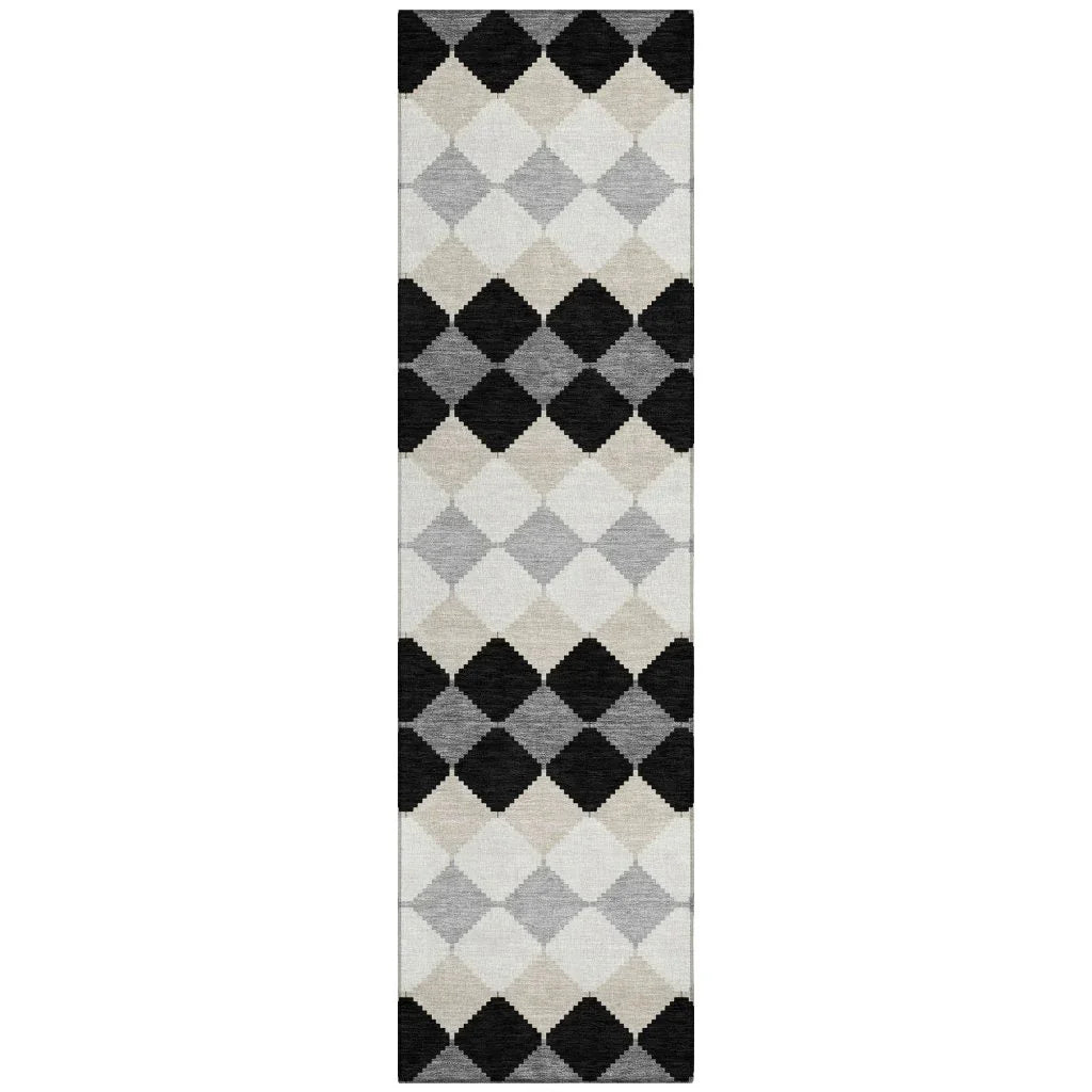 Eira Black Washable Indoor-Outdoor Rug-Outdoor Rugs-LOOMLAN Rugs-2'3" x 7'6"-LOOMLAN