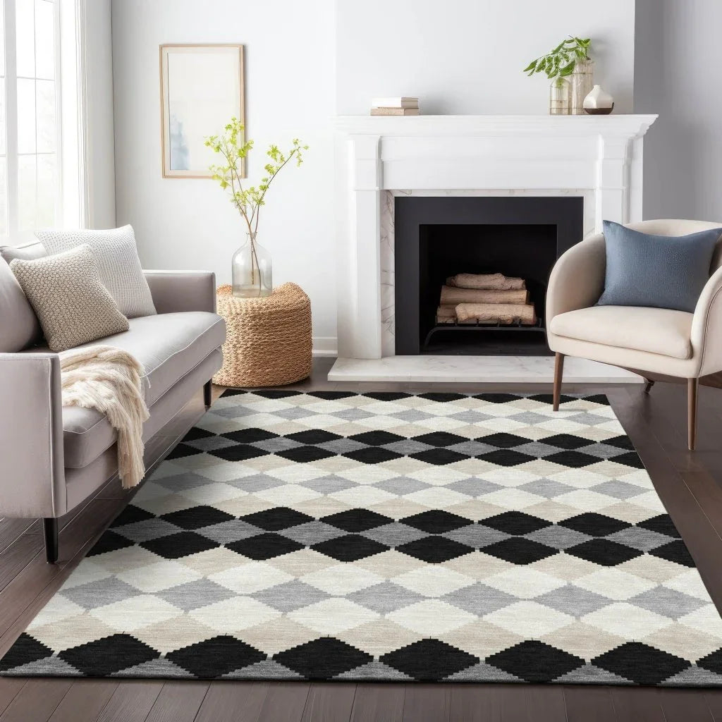 Eira Black Washable Indoor-Outdoor Rug-Outdoor Rugs-LOOMLAN Rugs-LOOMLAN