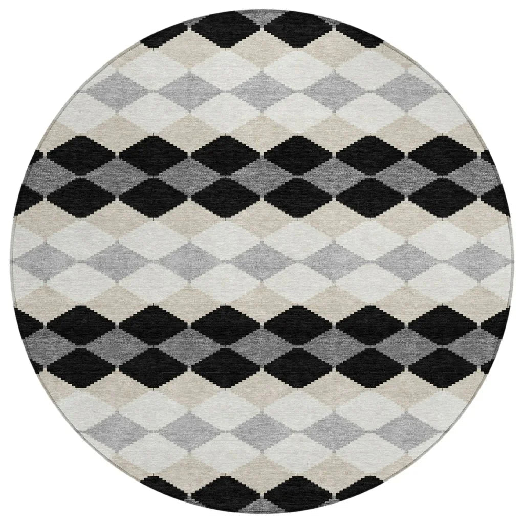 Eira Black Washable Indoor-Outdoor Rug-Outdoor Rugs-LOOMLAN Rugs-8' x 8'-LOOMLAN