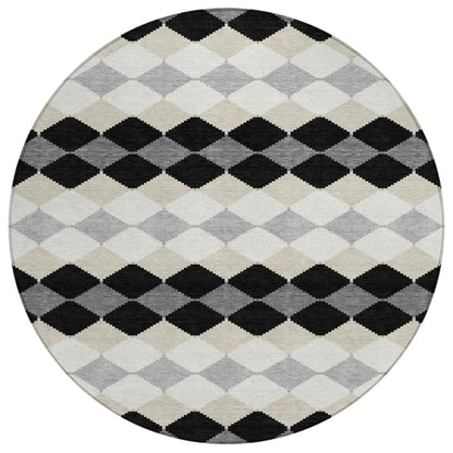 Eira Black Washable Indoor-Outdoor Rug-Outdoor Rugs-LOOMLAN Rugs-8' x 8'-LOOMLAN