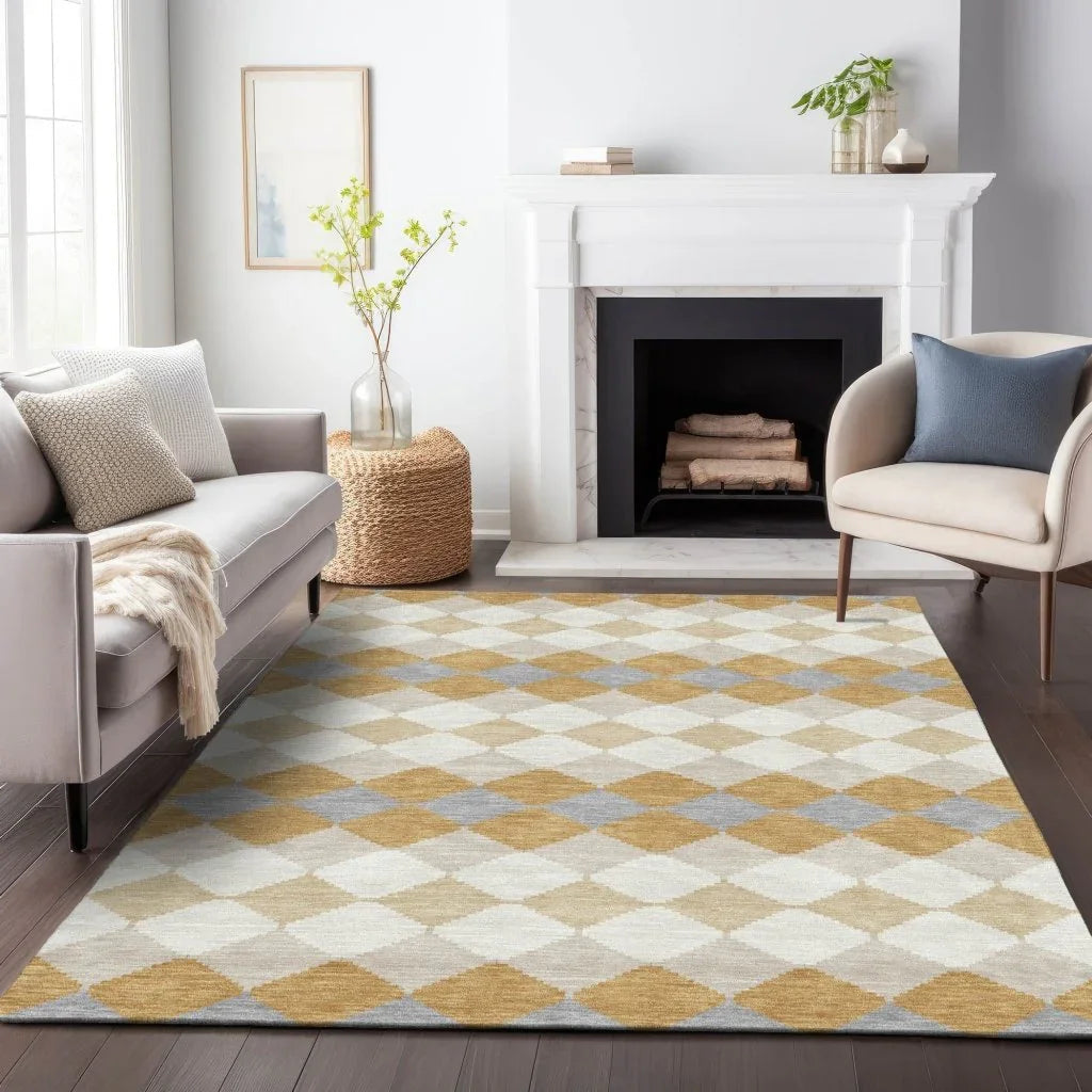 Eira Gold Washable Indoor-Outdoor Rug-Outdoor Rugs-LOOMLAN Rugs-LOOMLAN