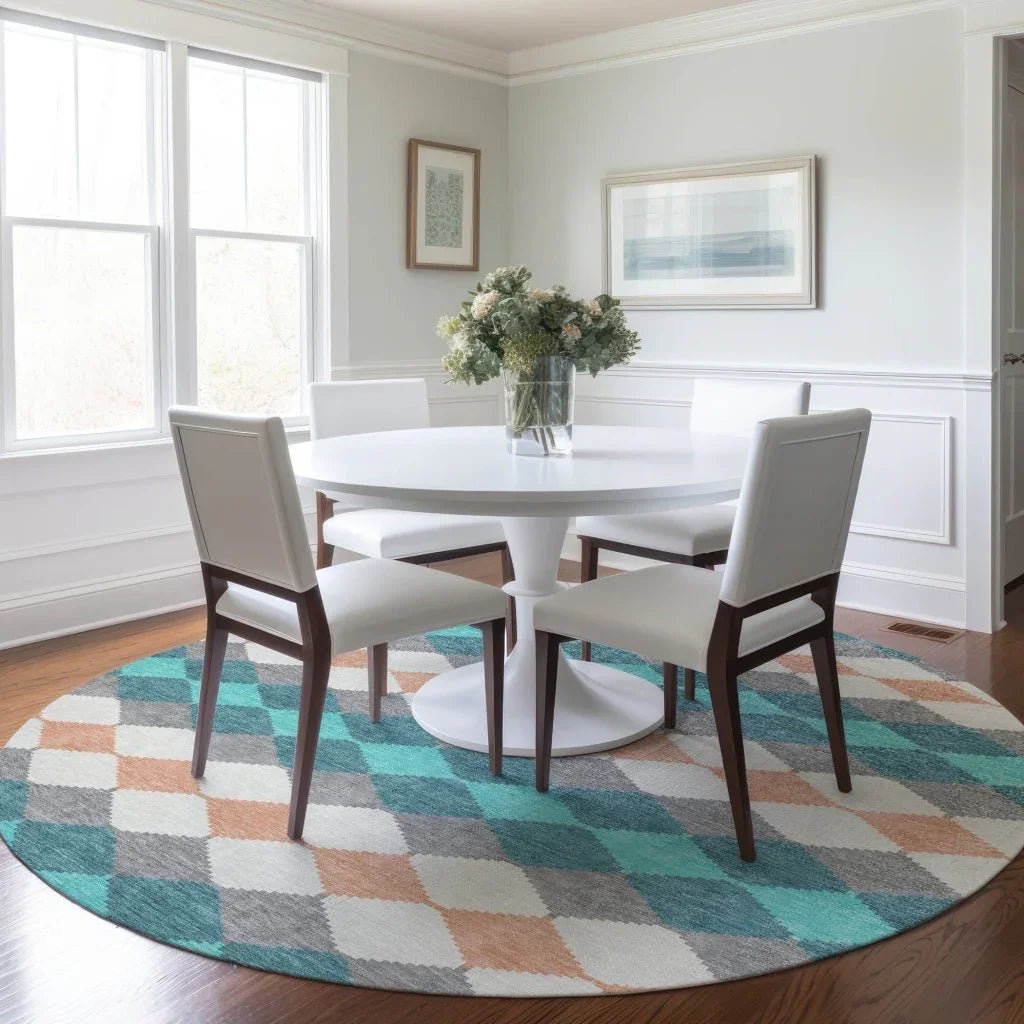 Eira Teal Washable Indoor-Outdoor Rug-Outdoor Rugs-LOOMLAN Rugs-LOOMLAN