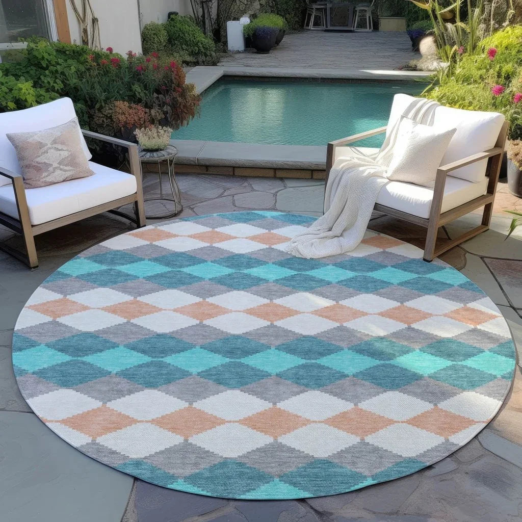 Eira Teal Washable Indoor-Outdoor Rug-Outdoor Rugs-LOOMLAN Rugs-LOOMLAN