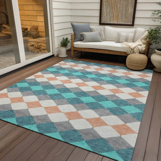 Eira Teal Washable Indoor-Outdoor Rug-Outdoor Rugs-LOOMLAN Rugs-LOOMLAN