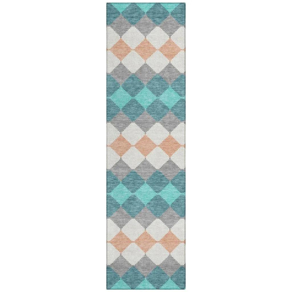 Eira Teal Washable Indoor-Outdoor Rug-Outdoor Rugs-LOOMLAN Rugs-2'3" x 7'6"-LOOMLAN