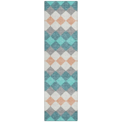 Eira Teal Washable Indoor-Outdoor Rug-Outdoor Rugs-LOOMLAN Rugs-2'3" x 7'6"-LOOMLAN