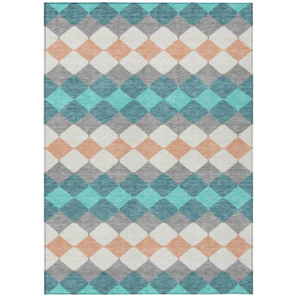 Eira Teal Washable Indoor-Outdoor Rug-Outdoor Rugs-LOOMLAN Rugs-2'6" x 3'10"-LOOMLAN