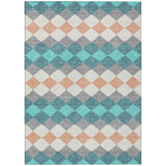 Eira Teal Washable Indoor-Outdoor Rug-Outdoor Rugs-LOOMLAN Rugs-2'6" x 3'10"-LOOMLAN