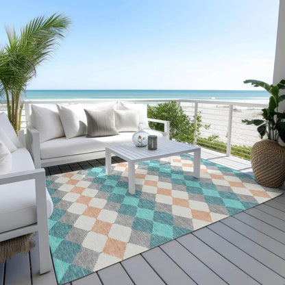 Eira Teal Washable Indoor-Outdoor Rug-Outdoor Rugs-LOOMLAN Rugs-LOOMLAN