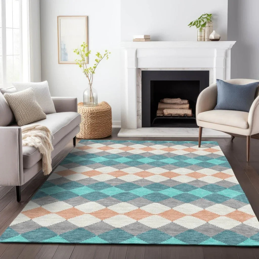 Eira Teal Washable Indoor-Outdoor Rug-Outdoor Rugs-LOOMLAN Rugs-LOOMLAN