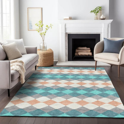 Eira Teal Washable Indoor-Outdoor Rug-Outdoor Rugs-LOOMLAN Rugs-LOOMLAN
