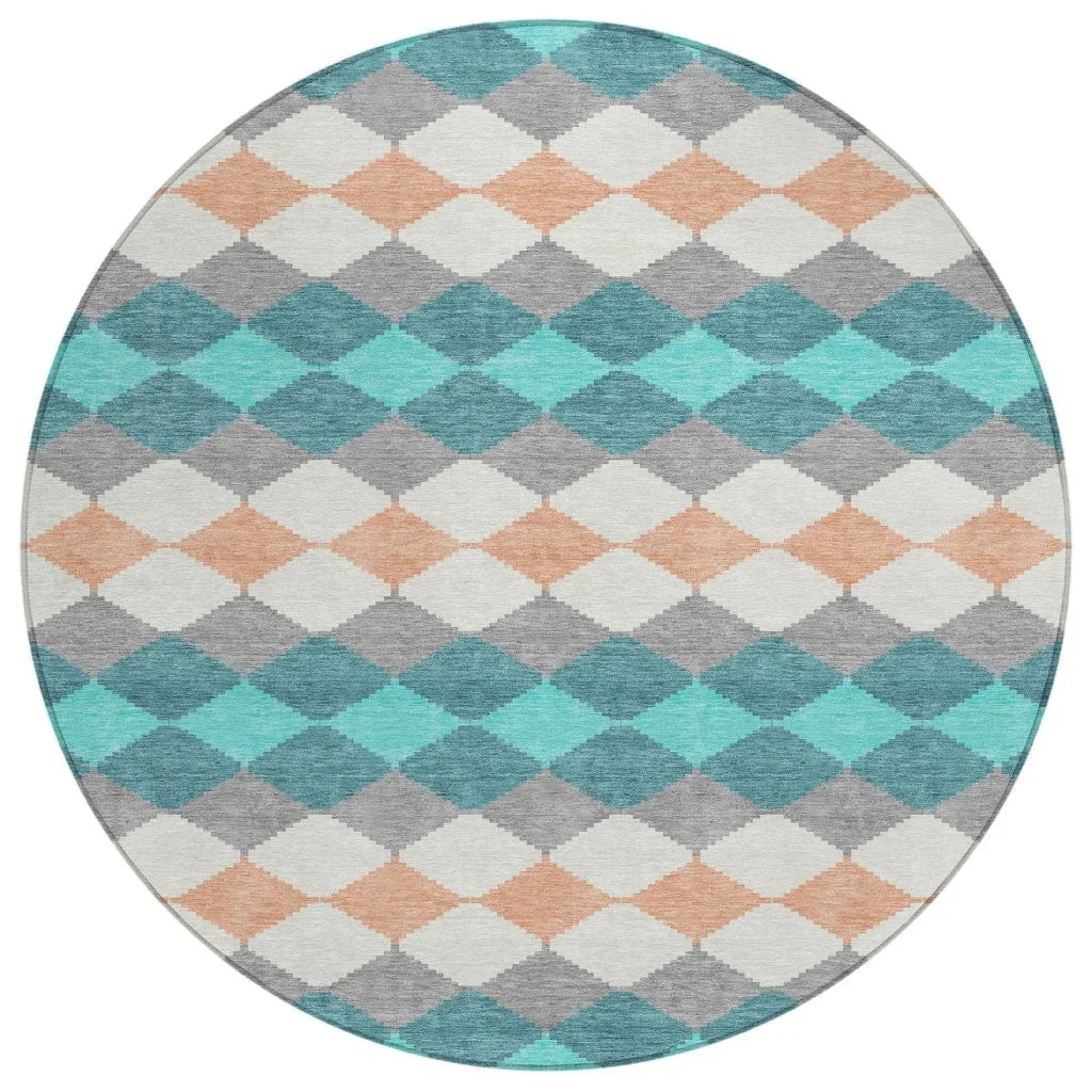 Eira Teal Washable Indoor-Outdoor Rug-Outdoor Rugs-LOOMLAN Rugs-8' x 8'-LOOMLAN