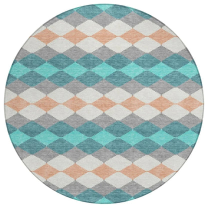 Eira Teal Washable Indoor-Outdoor Rug-Outdoor Rugs-LOOMLAN Rugs-8' x 8'-LOOMLAN