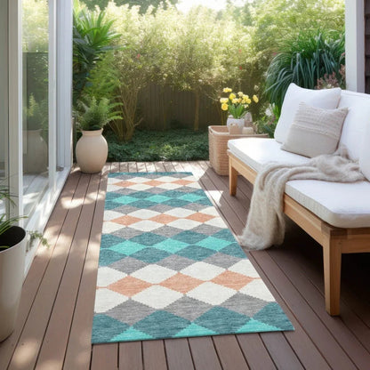 Eira Teal Washable Indoor-Outdoor Rug-Outdoor Rugs-LOOMLAN Rugs-LOOMLAN