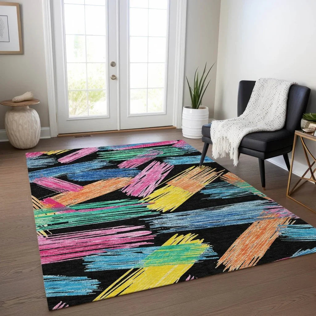 Elain Black Washable Indoor - Outdoor Rug - LOOMLAN - LOOMLAN Rugs - Outdoor Rugs