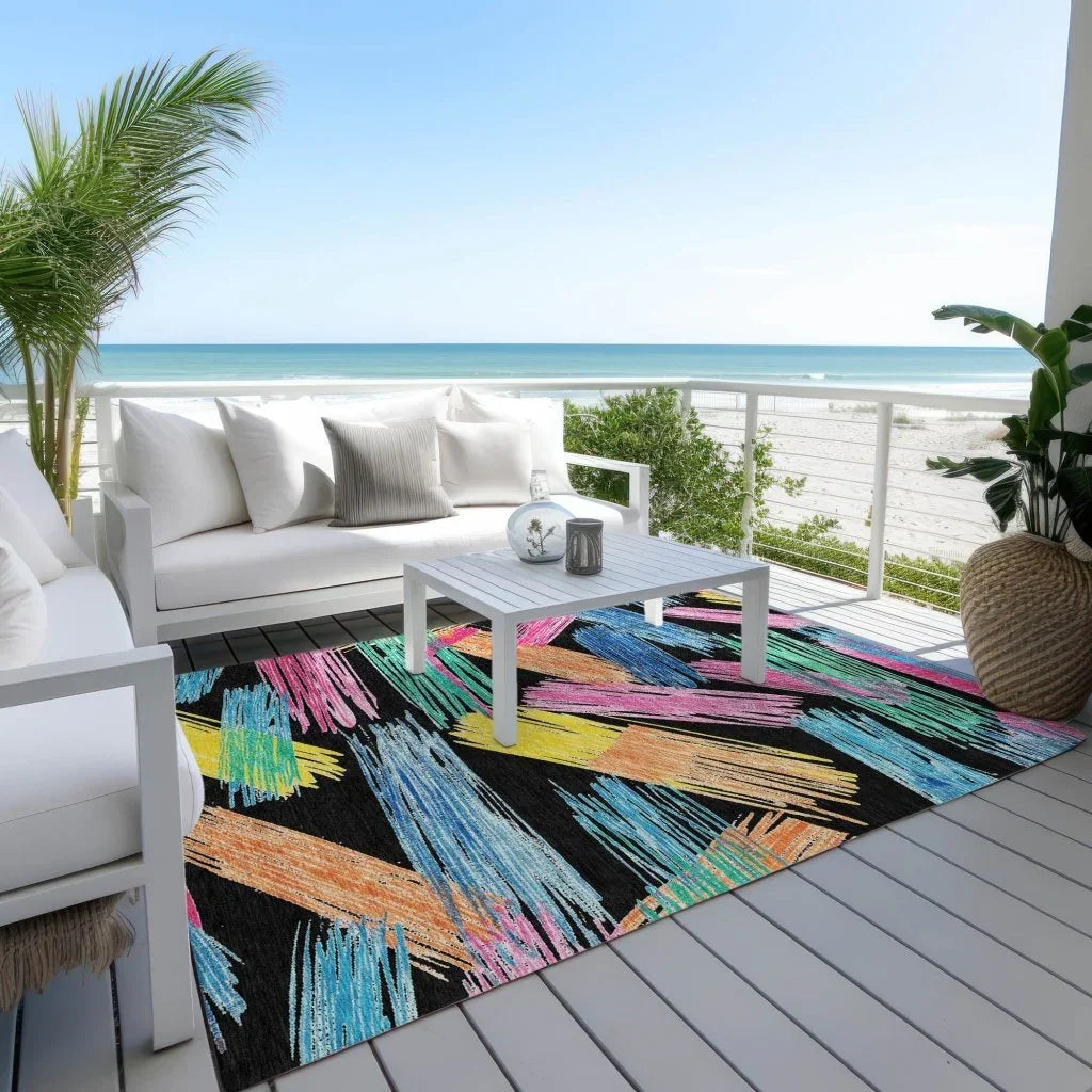 Elain Black Washable Indoor - Outdoor Rug - LOOMLAN - LOOMLAN Rugs - Outdoor Rugs