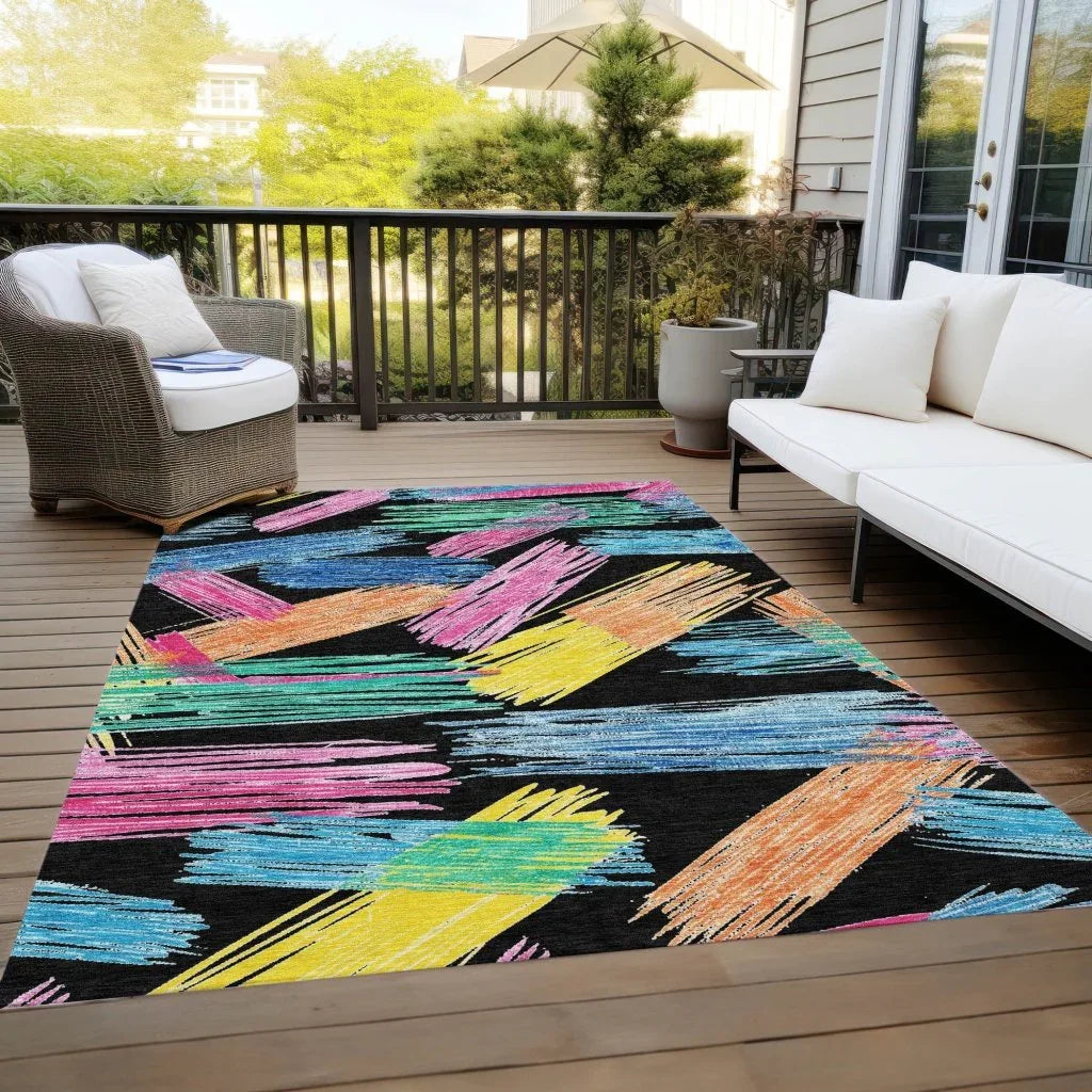 Elain Black Washable Indoor - Outdoor Rug - LOOMLAN - LOOMLAN Rugs - Outdoor Rugs