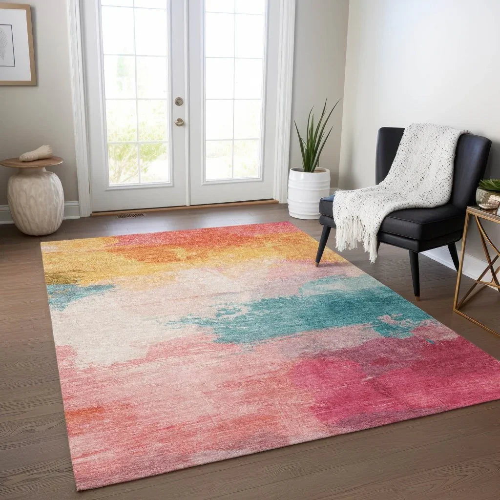 Elanisse Pink Washable Indoor - Outdoor Rug - LOOMLAN - LOOMLAN Rugs - Outdoor Rugs
